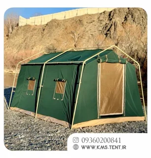 چادر مسافرتی کمپینگ KMS اسکان سایز ۳×۴ متر رنگ سبز | دو پوش عادی – ظرفیت بالا